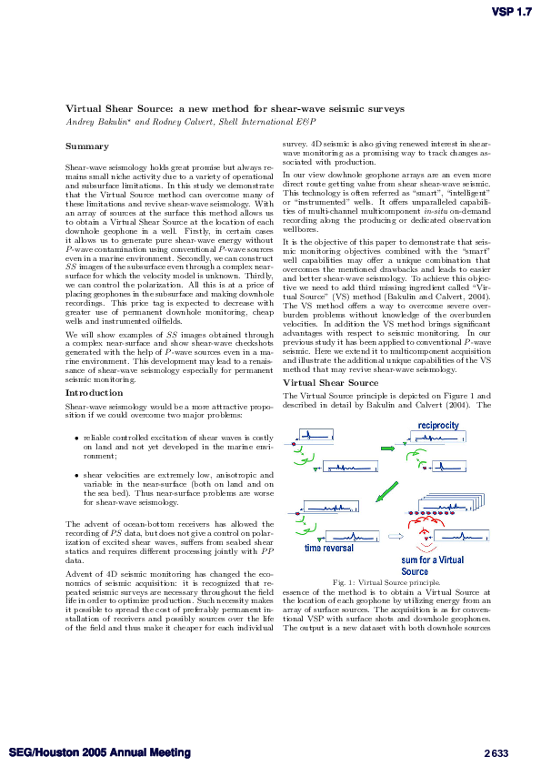 (PDF) Virtual Shear Source: a new method for shear‐wave seismic surveys