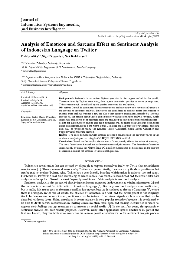 (PDF) Analysis of Emoticon and Sarcasm Effect on Sentiment Analysis of ...