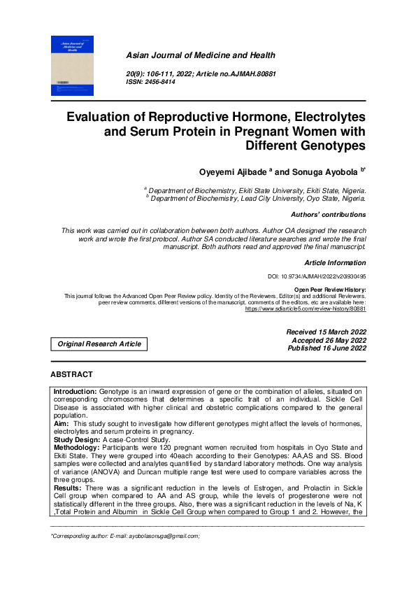 (PDF) Evaluation of Reproductive Hormone, Electrolytes and Serum ...