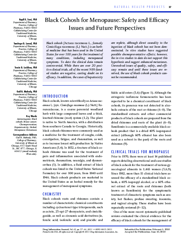(PDF) Black Cohosh for Menopause Safety and Efficacy Issues and Future