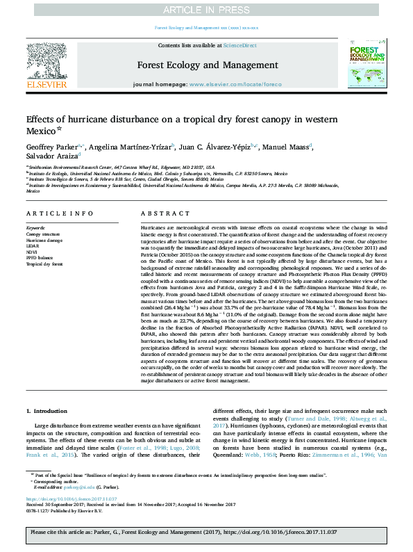 (PDF) Effects of hurricane disturbance on a tropical dry forest canopy ...