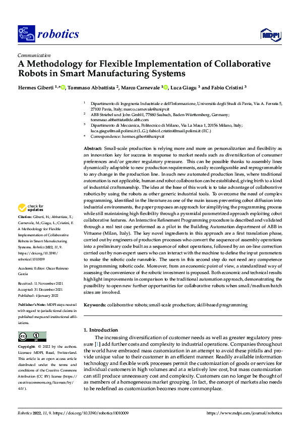 (PDF) A Methodology for Flexible Implementation of Collaborative Robots ...
