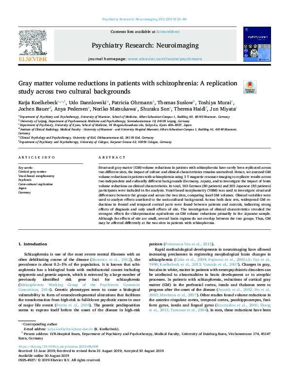 (PDF) Gray matter volume reductions in patients with schizophrenia: A ...
