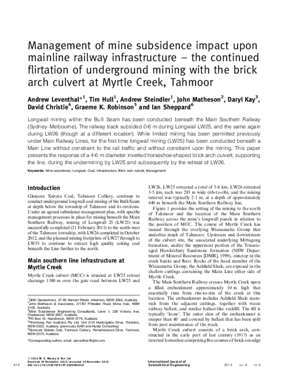 (PDF) Management of mine subsidence impact upon mainline railway