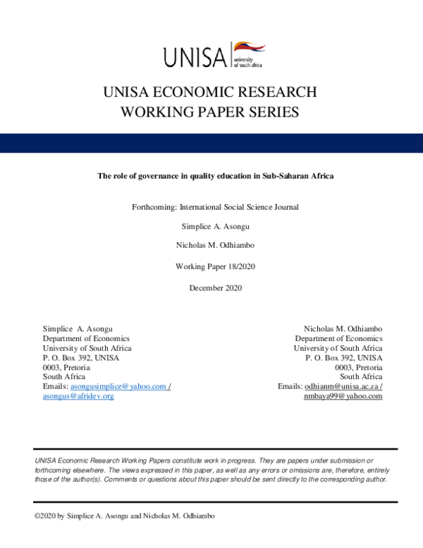(PDF) The role of governance in quality education in sub‐Saharan Africa