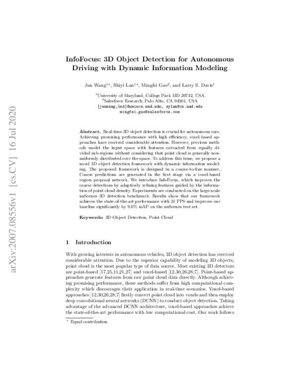 (PDF) InfoFocus: 3D Object Detection for Autonomous Driving with ...