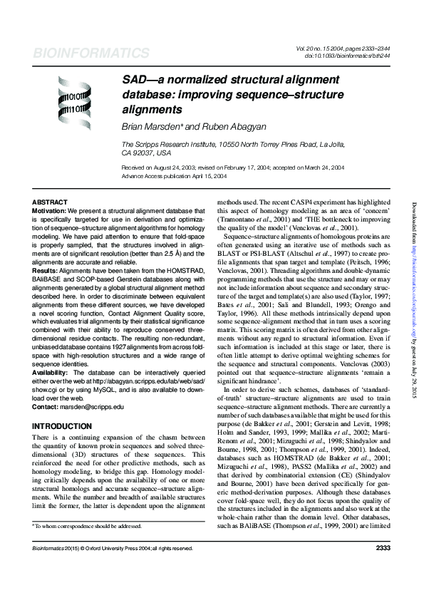 (PDF) SAD--a normalized structural alignment database: improving ...