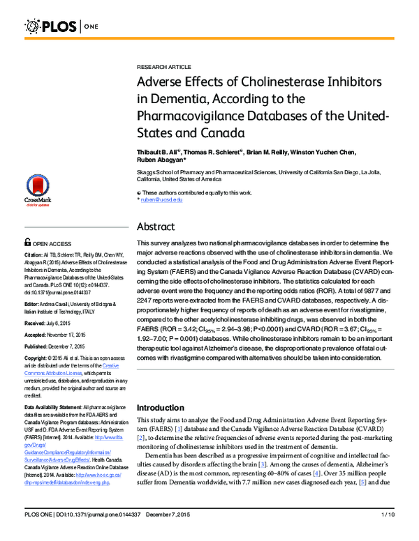 (PDF) Adverse Effects of Cholinesterase Inhibitors in Dementia ...