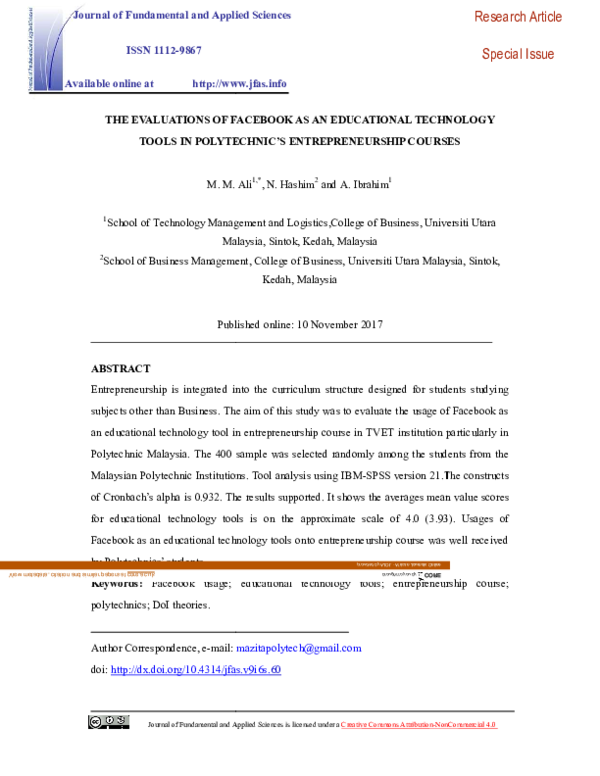 (PDF) The evaluations of facebook as an educational technology tools in ...