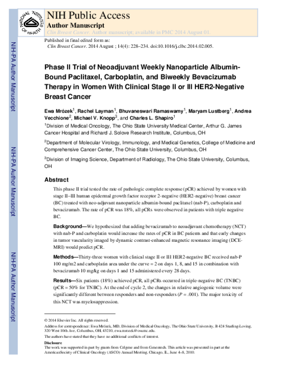 (PDF) Phase II Trial of Neoadjuvant Weekly Nanoparticle Albumin-Bound ...