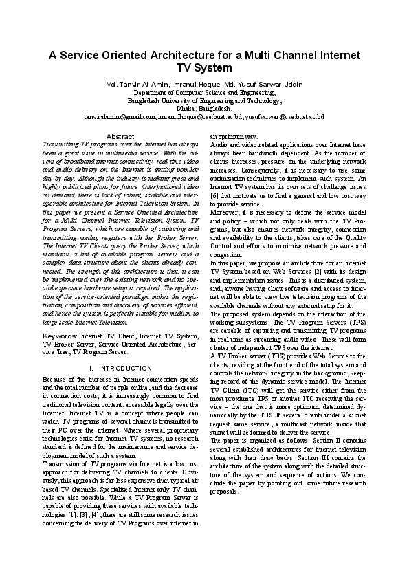 (PDF) A Service Oriented Architecture for a Multi Channel Internet TV ...