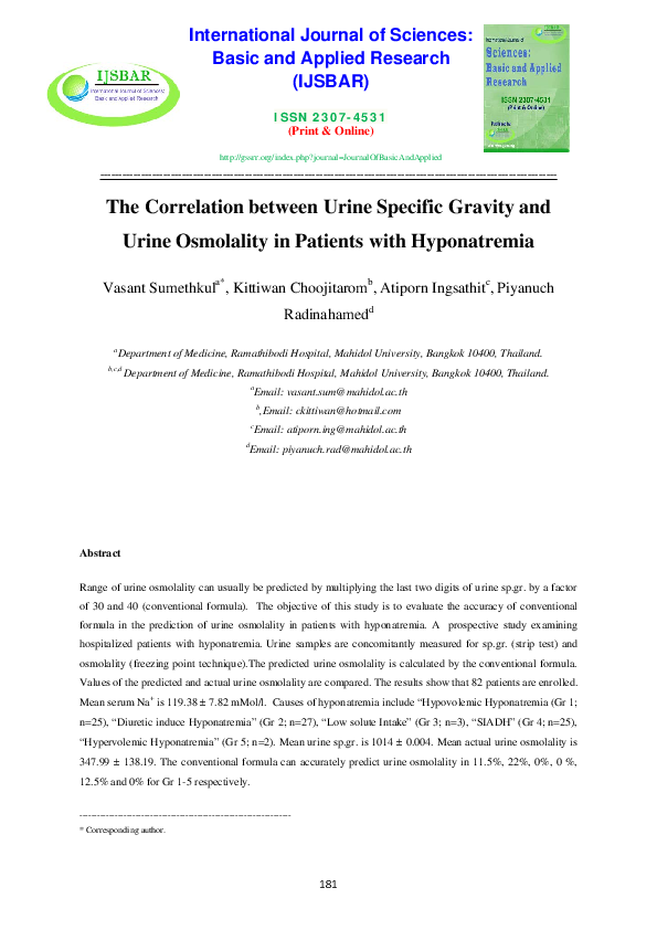(PDF) The Correlation Between Urine Specific Gravity and Urine ...