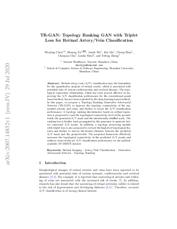 (PDF) TR-GAN: Topology Ranking GAN with Triplet Loss for Retinal Artery ...