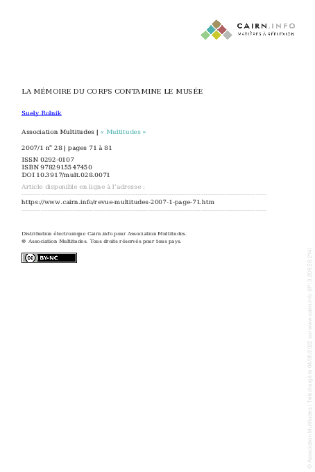 (PDF) La mémoire du corps contamine le musée