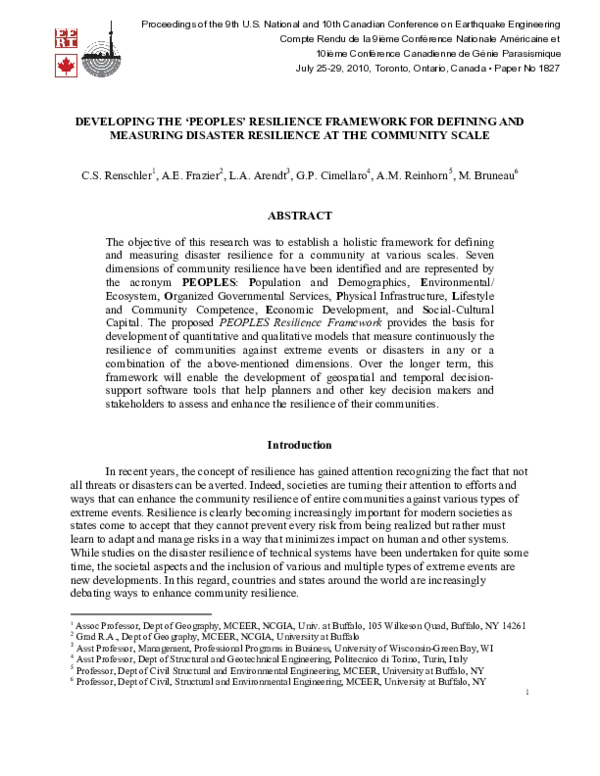 Pdf Developing The Peoples Resilience Framework For Defining And
