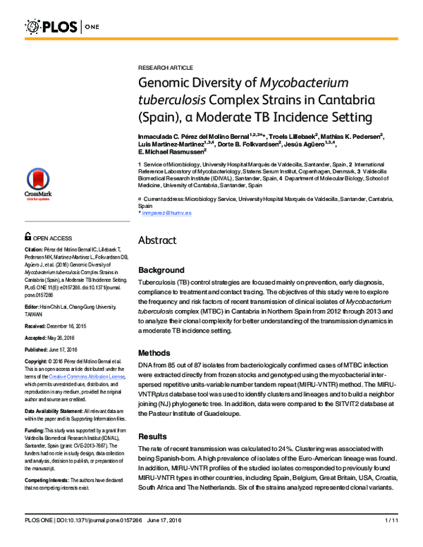 (PDF) Genomic Diversity of Mycobacterium tuberculosis Complex Strains ...