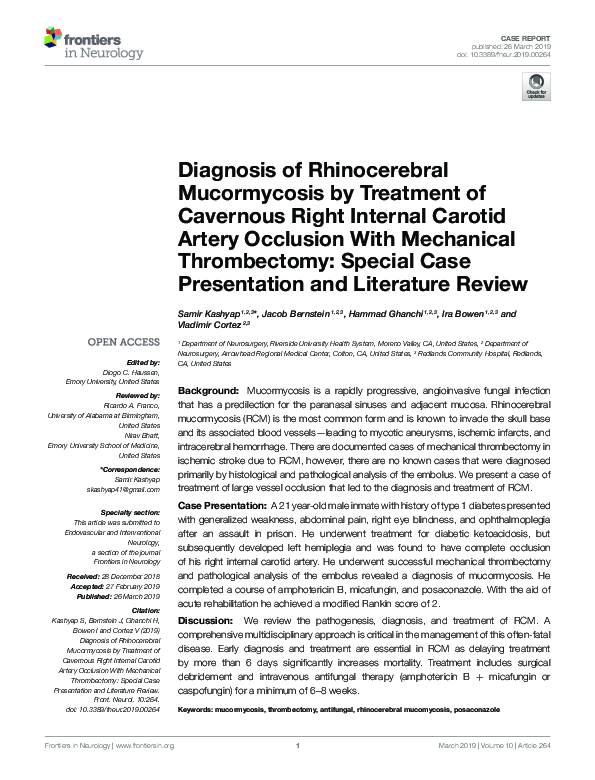 (PDF) Diagnosis of Rhinocerebral Mucormycosis by Treatment of Cavernous ...