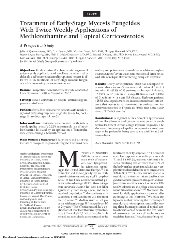 (PDF) Treatment of early-stage mycosis fungoides with twice-weekly ...