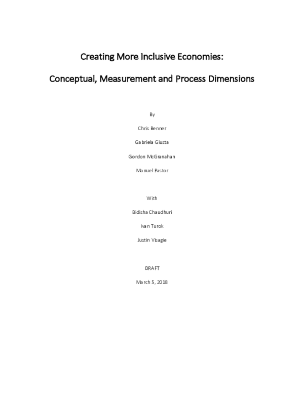 (PDF) Creating More Inclusive Economies : Conceptual , Measurement and ...
