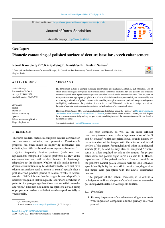 (PDF) contouring of polished surface of denture base for