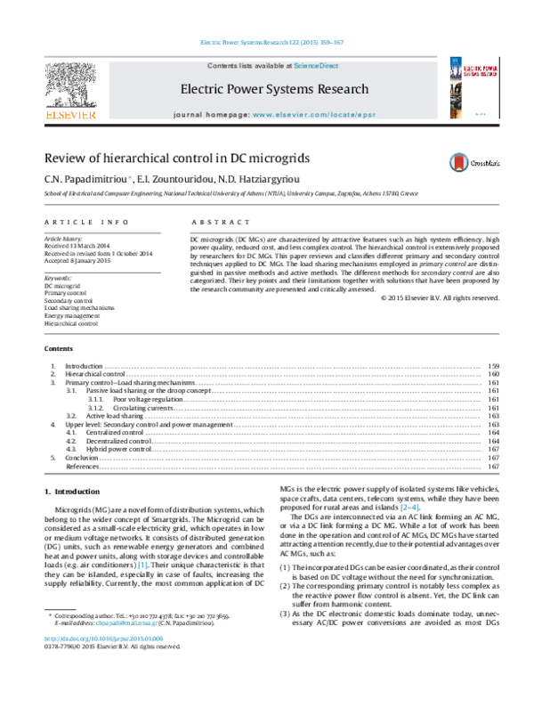 (PDF) Review of hierarchical control in DC microgrids