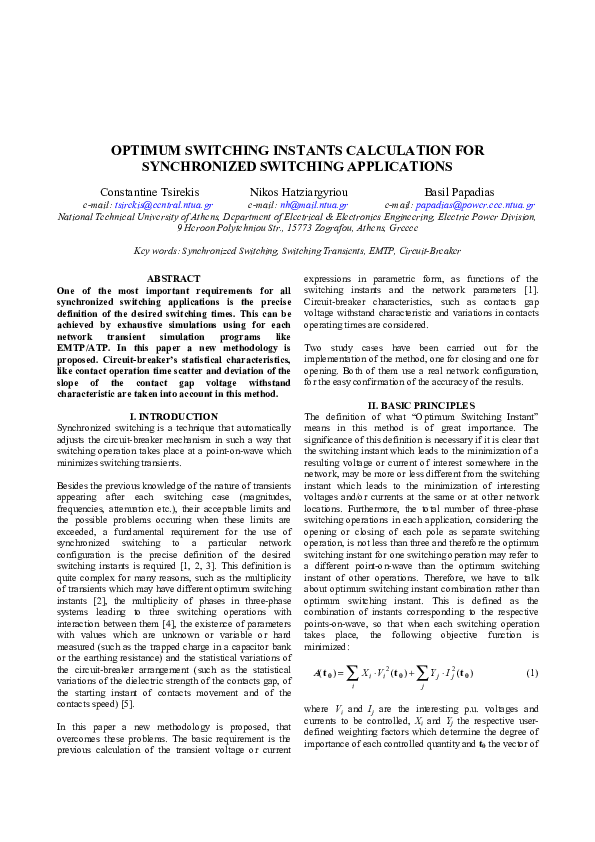 (PDF) Optimum Switching Instants Calculation for Synchronized Switching ...