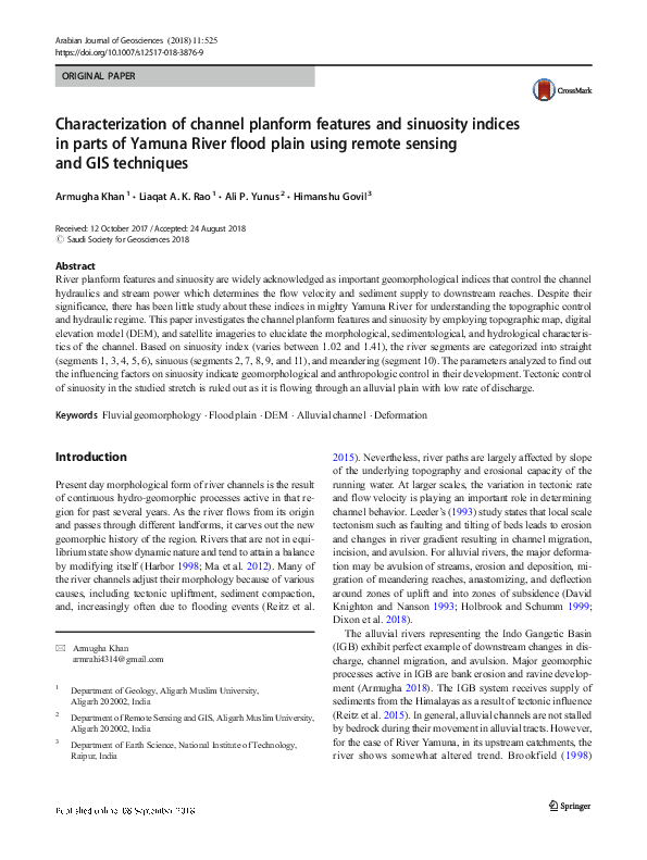 (PDF) Characterization of channel planform features and sinuosity ...