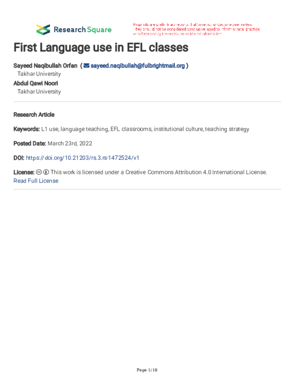 (PDF) First Language use in EFL classes
