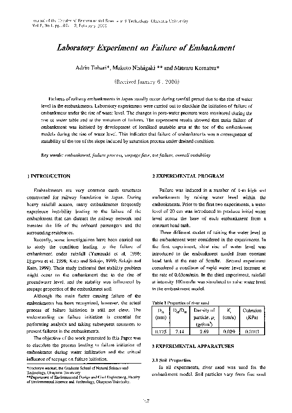 (PDF) Laboratory Experiment on Failure of Embankment