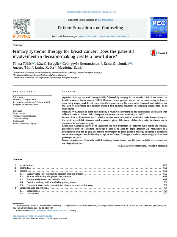 (PDF) Primary systemic therapy for breast cancer: Does the patient's ...