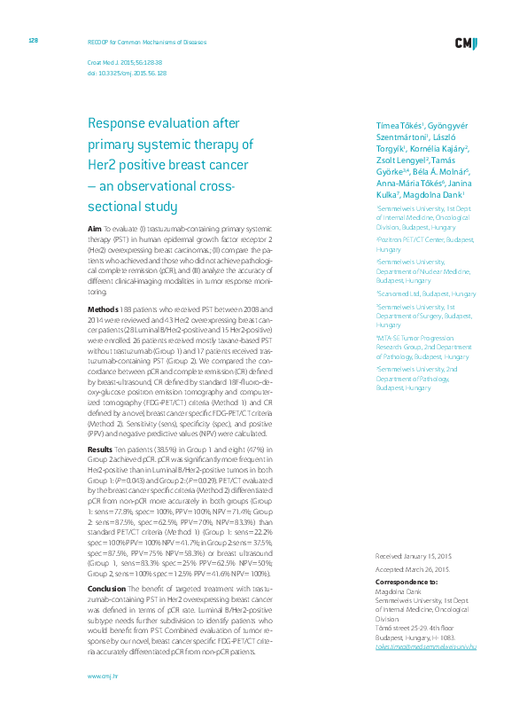 (PDF) Response evaluation after primary systemic therapy of Her2 ...