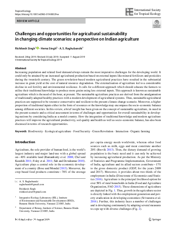 (PDF) Challenges and Opportunities for Agricultural Intensification of ...