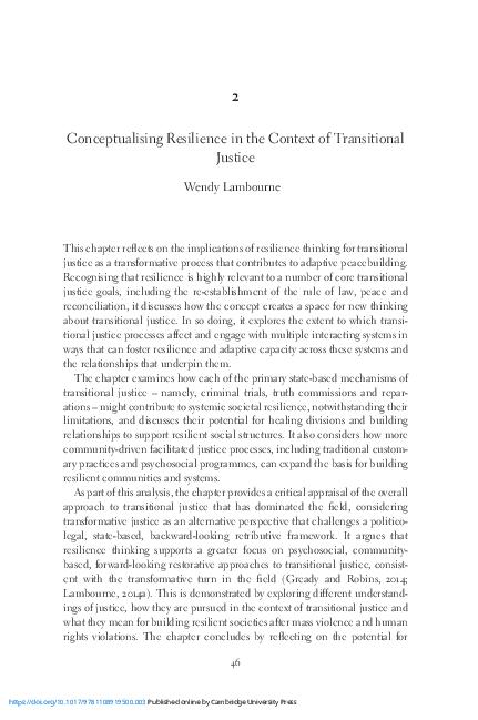 (PDF) Conceptualising Resilience in the Context of Transitional Justice