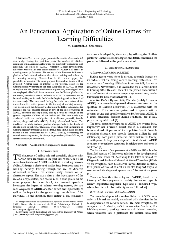 (PDF) An Educational Application Of Online Games For Learning Difficulties