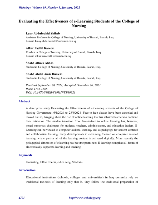 (PDF) Evaluating the Effectiveness of e-Learning Students of the ...