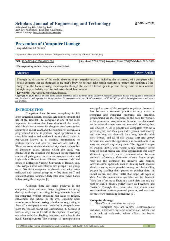 (PDF) Prevention of Computer Damage