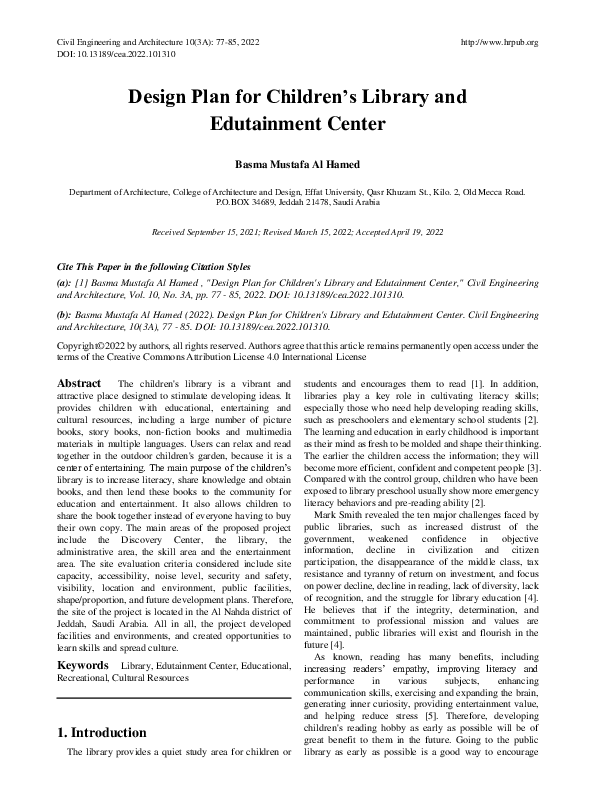 (PDF) Design Plan for Children's Library and Edutainment Center