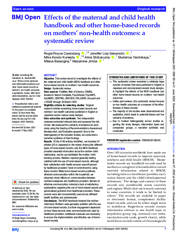 (PDF) Effects of the maternal and child health handbook and other home ...