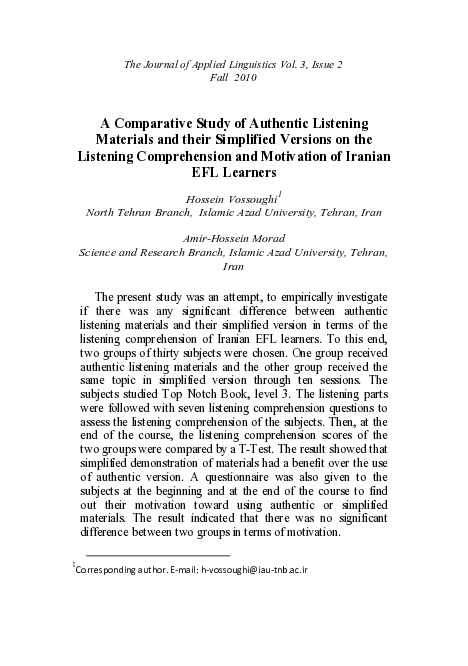 (PDF) A Comparative Study of Authentic Listening Materials and their ...