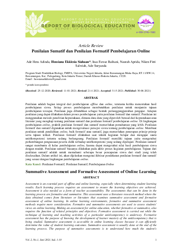 (PDF) Summative Assessment and Formative Assessment of Online Learning