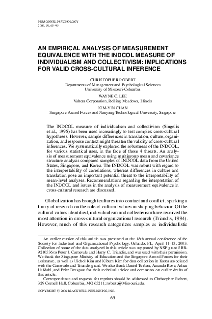 (PDF) An Empirical Analysis of Measurement Equivalence with the Indcol ...