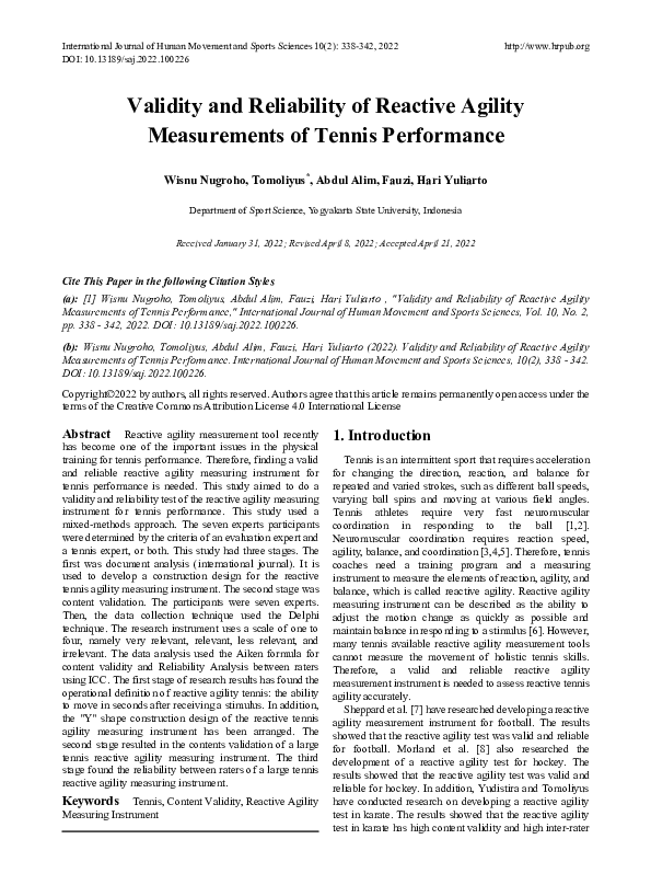 (PDF) Validity and Reliability of Reactive Agility Measurements of ...