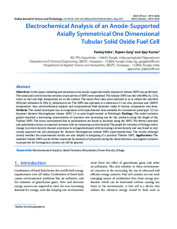 (PDF) Electrochemical Analysis of an Anode-SupportedAxially Symmetrical ...