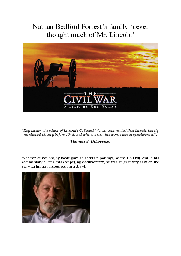 (DOC) Nathan Bedford Forrest’s family ‘never thought much of Mr. Lincoln’