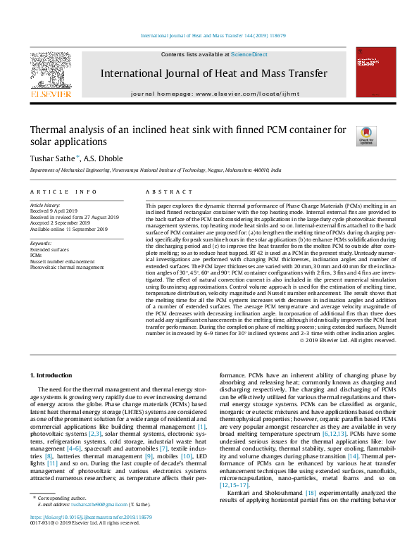 (PDF) Thermal analysis of an inclined heat sink with finned PCM ...