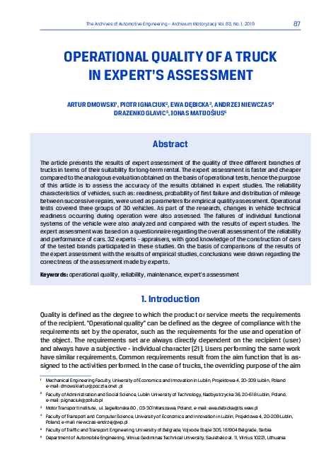 (PDF) Operational quality of a truck in expert's assessment