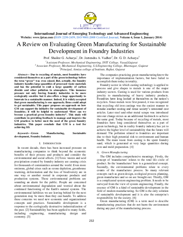 (PDF) A Review on Evaluating Green Manufacturing for Sustainable ...