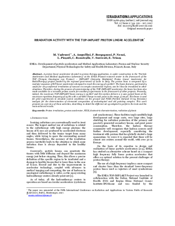 (PDF) Irradiation Activity with the Top-Implart Proton Linear Accelerator
