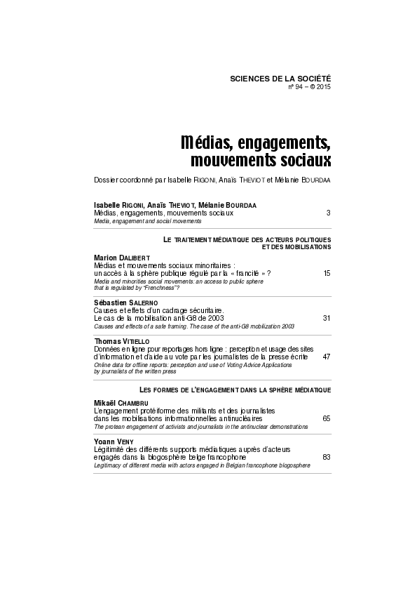 (PDF) Médias, engagements, mouvements sociaux