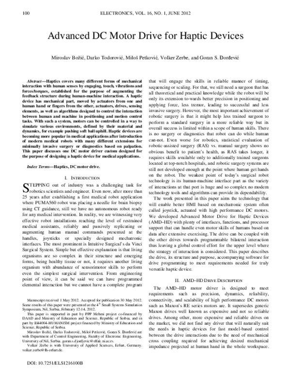 (PDF) Advanced DC Motor Drive for Haptic Devices